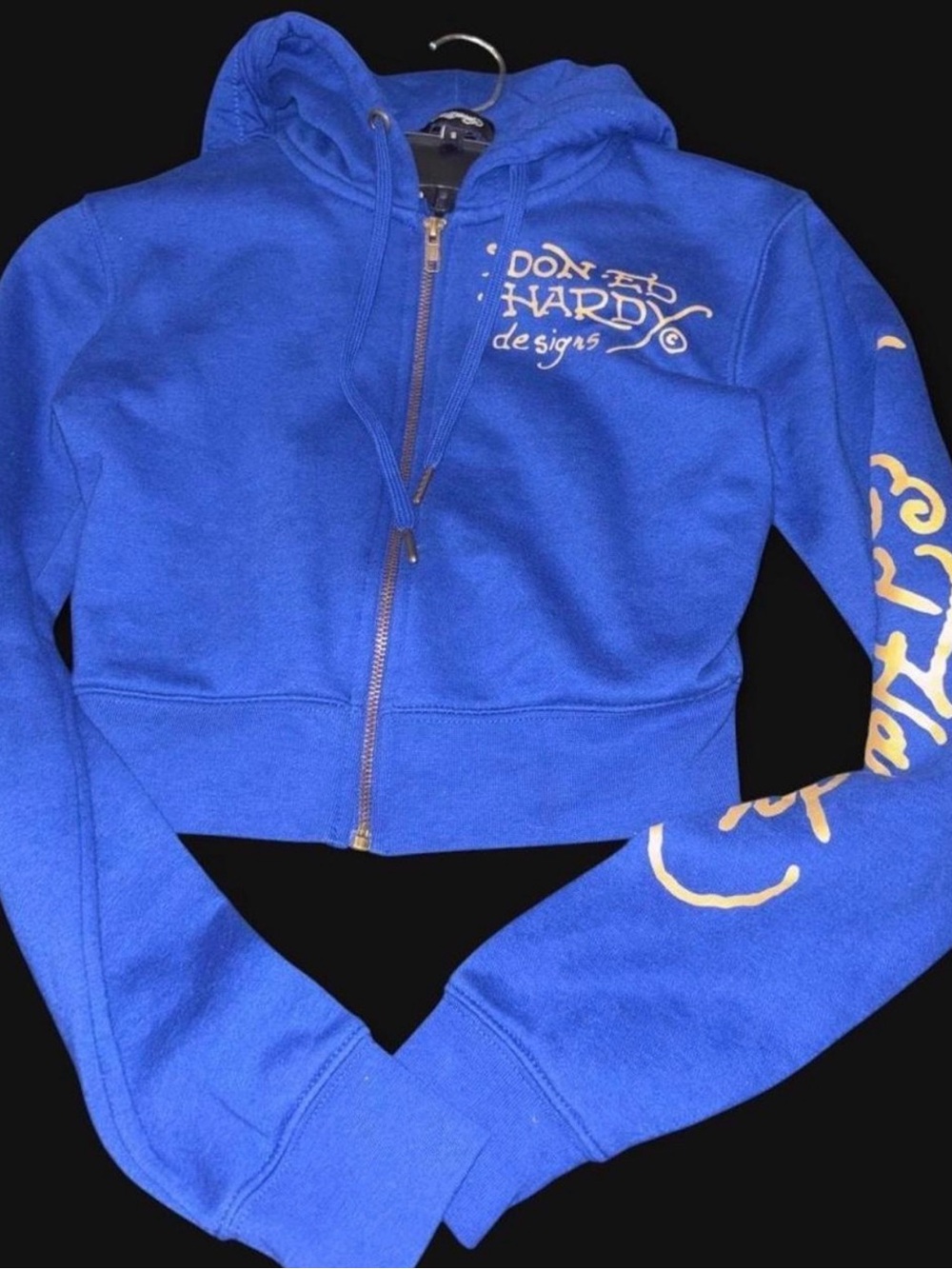 Ed Hardy Royal Blue Girls Zip-Up Hoodie with Gold Script